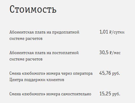 услуга любимый номер в билайн описание и стоимость